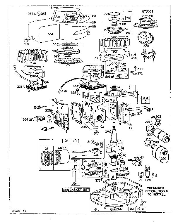 Replacement Parts Diagram and Parts List for 61900-61907 950500 - 950526 Briggs and Stratton Engine